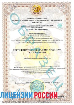 Образец сертификата соответствия аудитора №ST.RU.EXP.00014300-1 Нарьян-Мар Сертификат OHSAS 18001