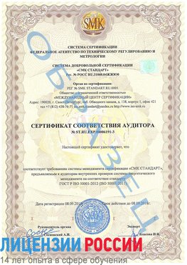 Образец сертификата соответствия аудитора №ST.RU.EXP.00006191-3 Нарьян-Мар Сертификат ISO 50001